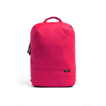 Mueslii daily backpack, made of PU coated waterproof nylon, with a laptop compartment, color pink, front view.