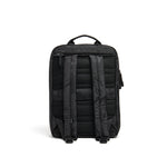 Mueslii travel backpack, made of waterproof jacquard nylon, camouflage pattern, with a laptop compartment, color black, back view.