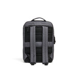 Mueslii travel backpack, made of PU coated waterproof nylon, with a laptop compartment, color grey, back view.