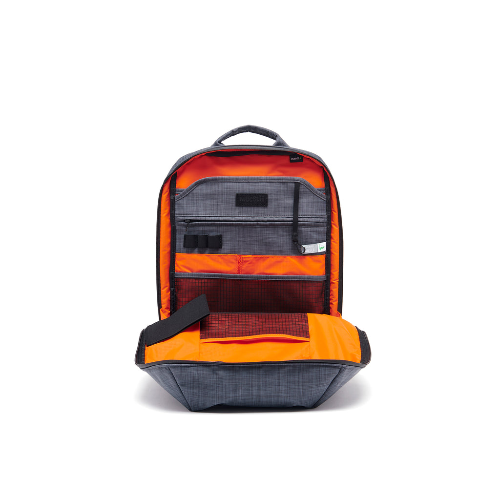 Mueslii daily backpack, made of  water resistant canvas nylon, with a laptop compartment, color slate grey, inside view.