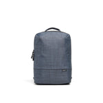 Mueslii small backpack,  made of  water resistant canvas nylon,  with a laptop compartment, color slate grey, front view.