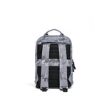 Mueslii small backpack, made of jacquard  waterproof nylon, camouflage pattern, with a laptop compartment, color silver, back view.