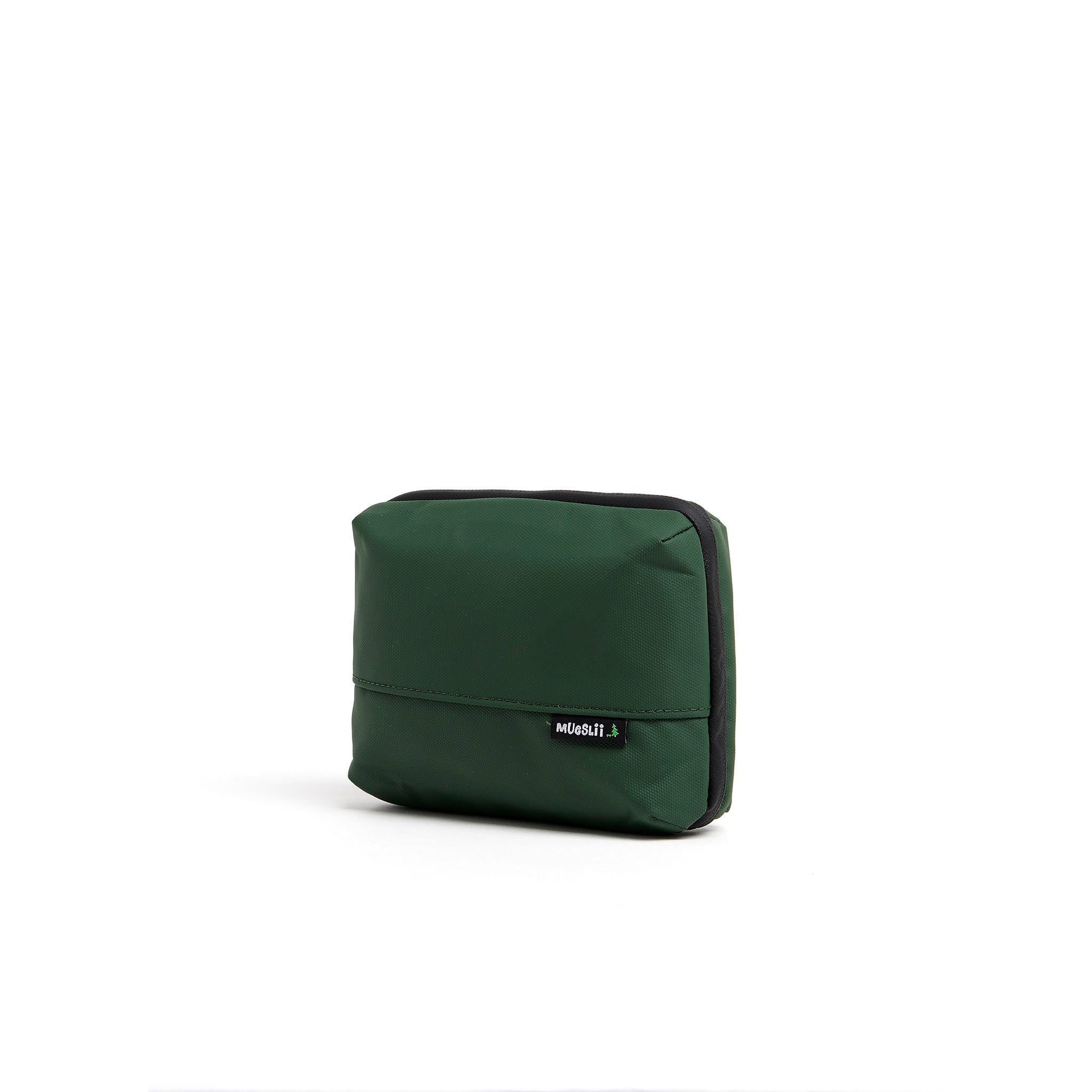 Mueslii tech case, made of PU coated waterproof nylon, color olive green, side view.