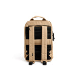Mueslii small backpack, made of PU coated waterproof nylon, with a laptop compartment, color sand, back view.