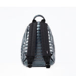 Mueslii original puffer medium and small backpack made of metal coated nylon and Ykk zips, color stone coal grey, back view.