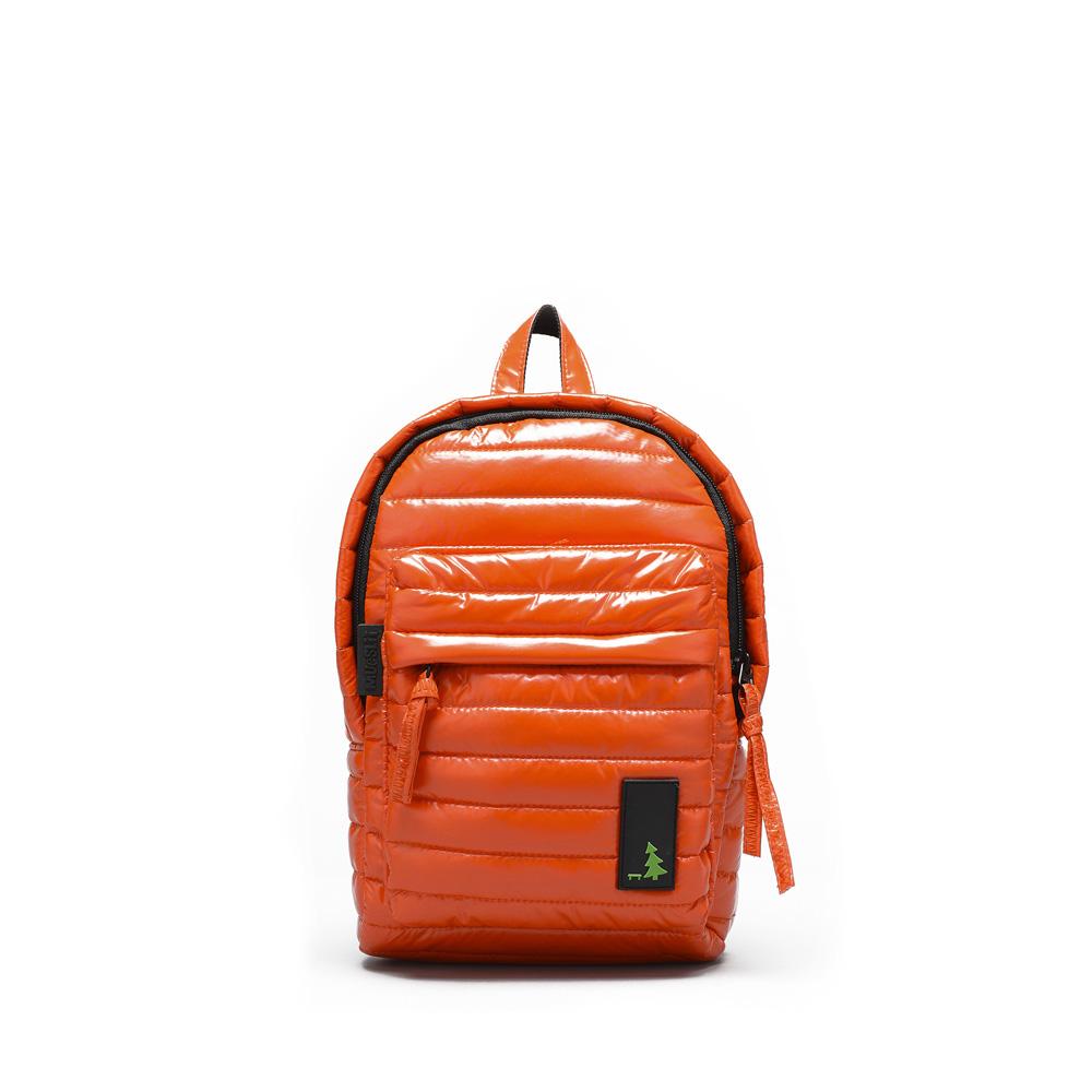Mueslii original puffer Mini pack made of high density nylon and Ykk zips, color orange, front view.