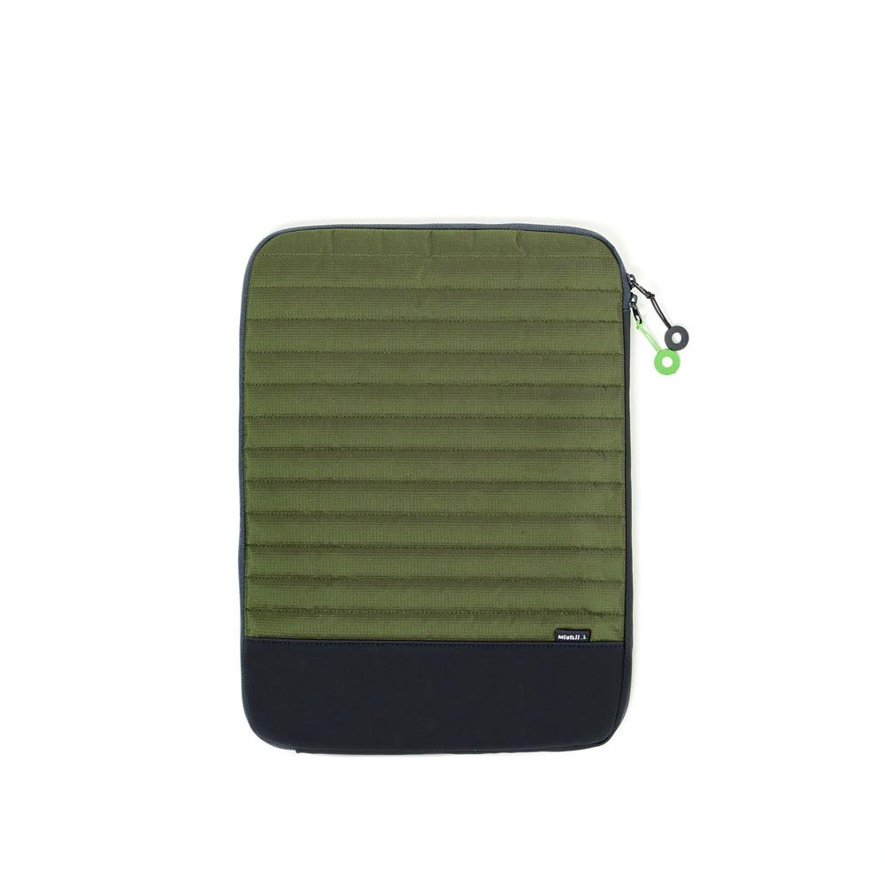 Mueslii 16" padded laptop sleeves made of rip stop nylon and Ykk zips, color rip stop green.