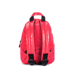 Mueslii original puffer extra small pack made of high density nylon and Ykk zips, color pink red, back view.
